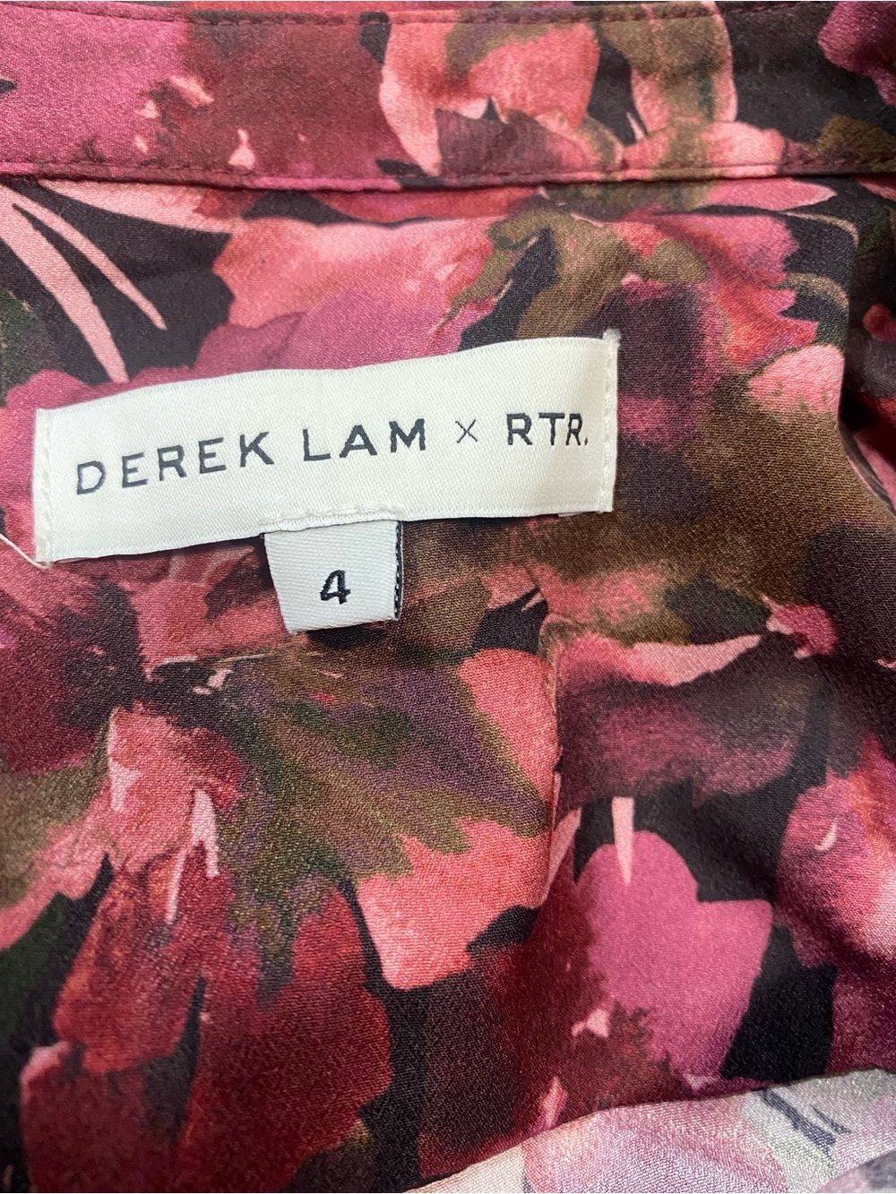 10 Crosby Derek Lam Maroon and Pink Floral Long-Sleeve Pleated Dress Size 4 - Picture 9 of 16